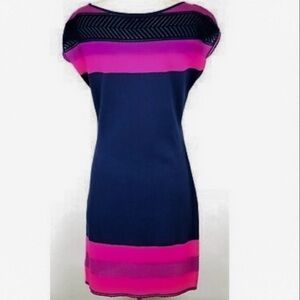 Lilly Pulitzer Cotton Knit Dress Shift Navy Blue Pink Stripes